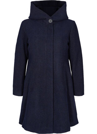 Zizzi Coat with a hood and A-line cut, Night Sky Mel., Packshot image number 0