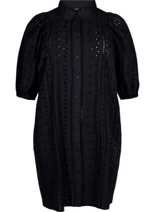 Zizzi Bawelniana sukienka koszulowa z haftem angielskim, Black, Packshot image number 0