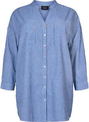 Zizzi Striped cotton shirt with 3/4 sleeves, Surf the web Stripe, Packshot image number 0