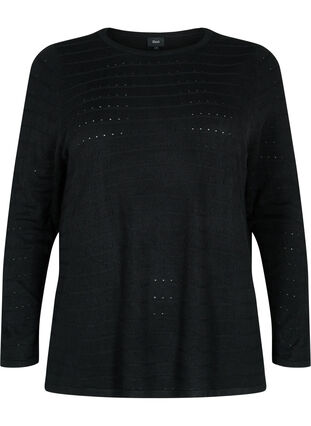 Zizzi Textured knitted top with round neck, Black, Packshot image number 0