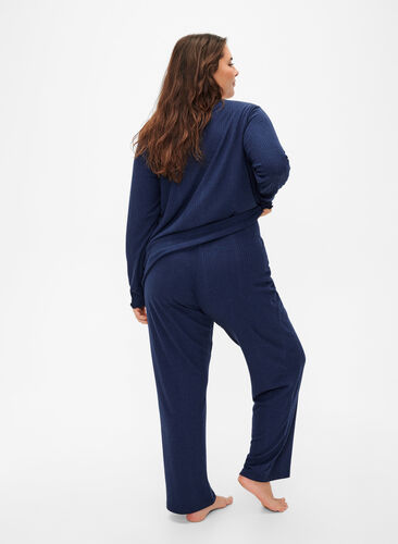 Zizzi Wygodne spodnie z paskowana tekstura, Night Sky Mel., Model image number 1