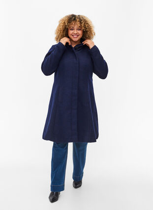 Zizzi Coat with a hood and A-line cut, Night Sky Mel., Model image number 2