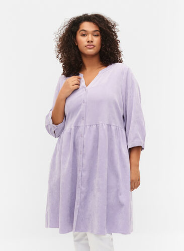 Zizzi Velvet dress with 3/4-length sleeves and buttons, Wisteria, Model image number 0