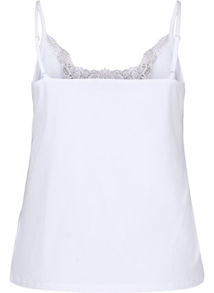 Zizzi Cotton night top with lace trim, Bright White, Packshot image number 1