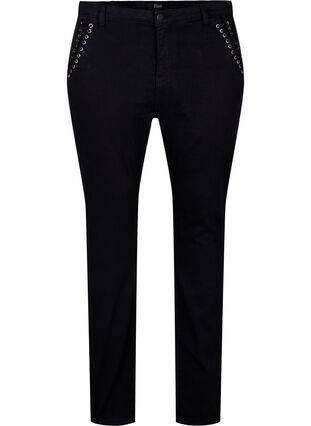 Zizzi 	 Super slim Amy jeans with stud detail, Black, Packshot image number 0