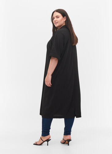 Zizzi Long short-sleeved viscose shirt, Black, Model image number 1