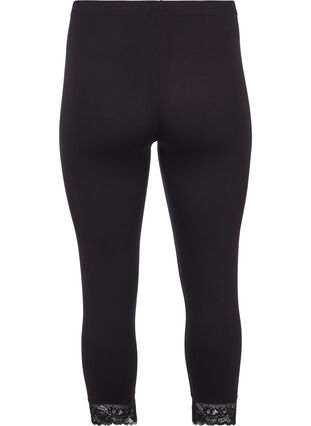 Zizzi Legginsy 3/4 w stylu basic z koronkowymi brzegami, Black, Packshot image number 1