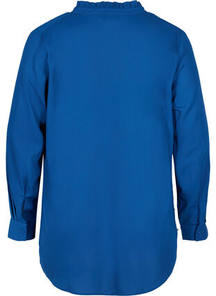 Zizzi Long sleeve shirt with ruffle collar, Estate Blue, Packshot image number 1