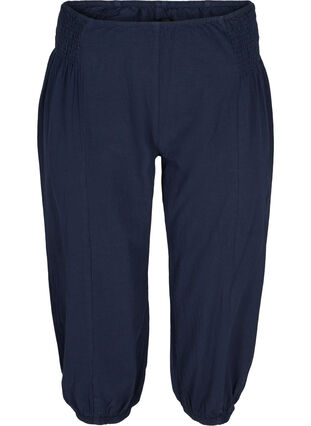 Zizzi Loose 3/4-length trousers with smock detail, Night Sky, Packshot image number 0