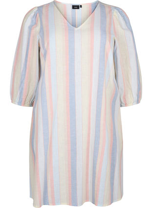 Zizzi Krótka sukienka z mieszanki bawelny z lnem, Multi Color Stripe, Packshot image number 0