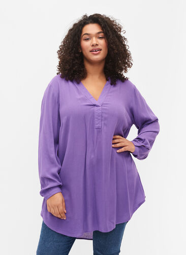 Zizzi Viscose tunic with v-neckline, Deep Lavender, Model image number 0