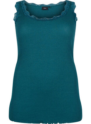 Zizzi Top z koronkowym wykonczeniem, Deep Teal, Packshot image number 0