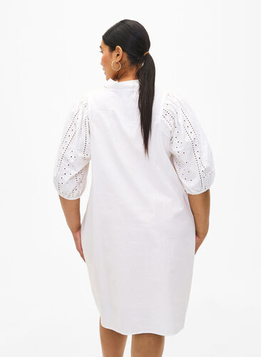 Zizzi Bawelniana sukienka koszulowa z haftem angielskim, Off White, Model image number 1