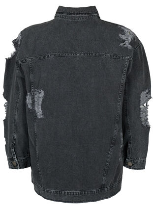 Zizzi Luzna kurtka jeansowa z przetartymi detalami, Dark Grey Denim, Packshot image number 1