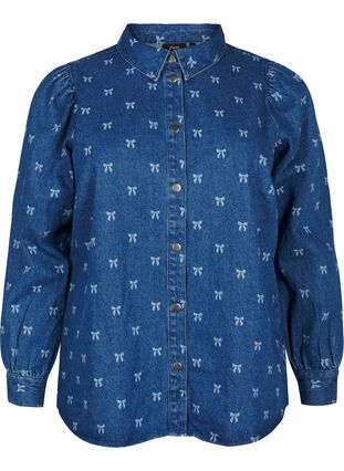 Zizzi Dzinsowa koszula z kokarda, Denim Blue W. Wh.Bow, Packshot image number 0