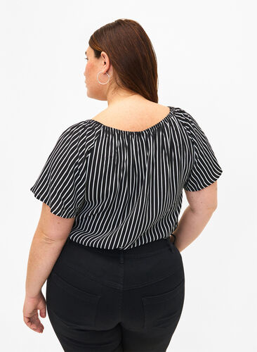 Zizzi Wiskozowa bluzka w paski z krótkimi rekawami, Black/ White Stripe, Model image number 1