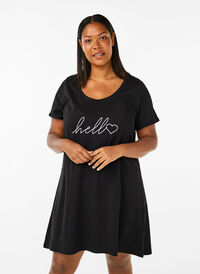Koszula nocna z krótkim rekawem, wykonana z bawelny organicznej, Black Hello, Model