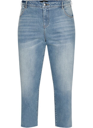 Zizzi  Jeansy 7/8 z niewykonczonymi nogawkami i wysokim stanem, Light blue denim, Packshot image number 0