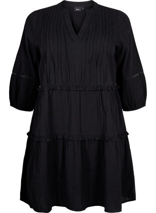 Zizzi Bawelniana sukienka z rekawem 3/4 i marszczeniami, Black, Packshot image number 0