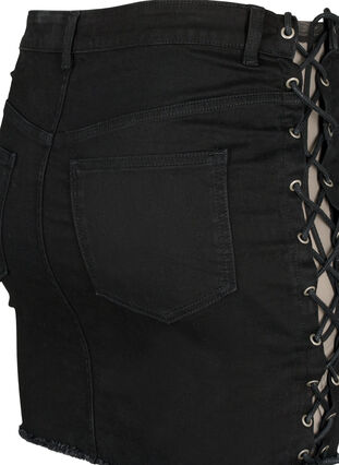 Zizzi Krótka dzinsowa spódniczka ze sznurowaniem, Black, Packshot image number 3