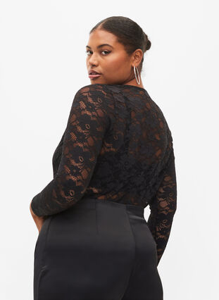 Zizzi Lace body with long sleeves, Black, Model image number 1