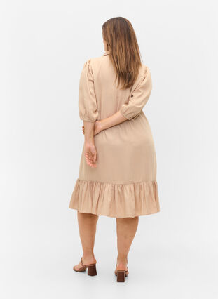 Zizzi Dress with ruffle trim and 3/4 sleeves, Humus, Model image number 1